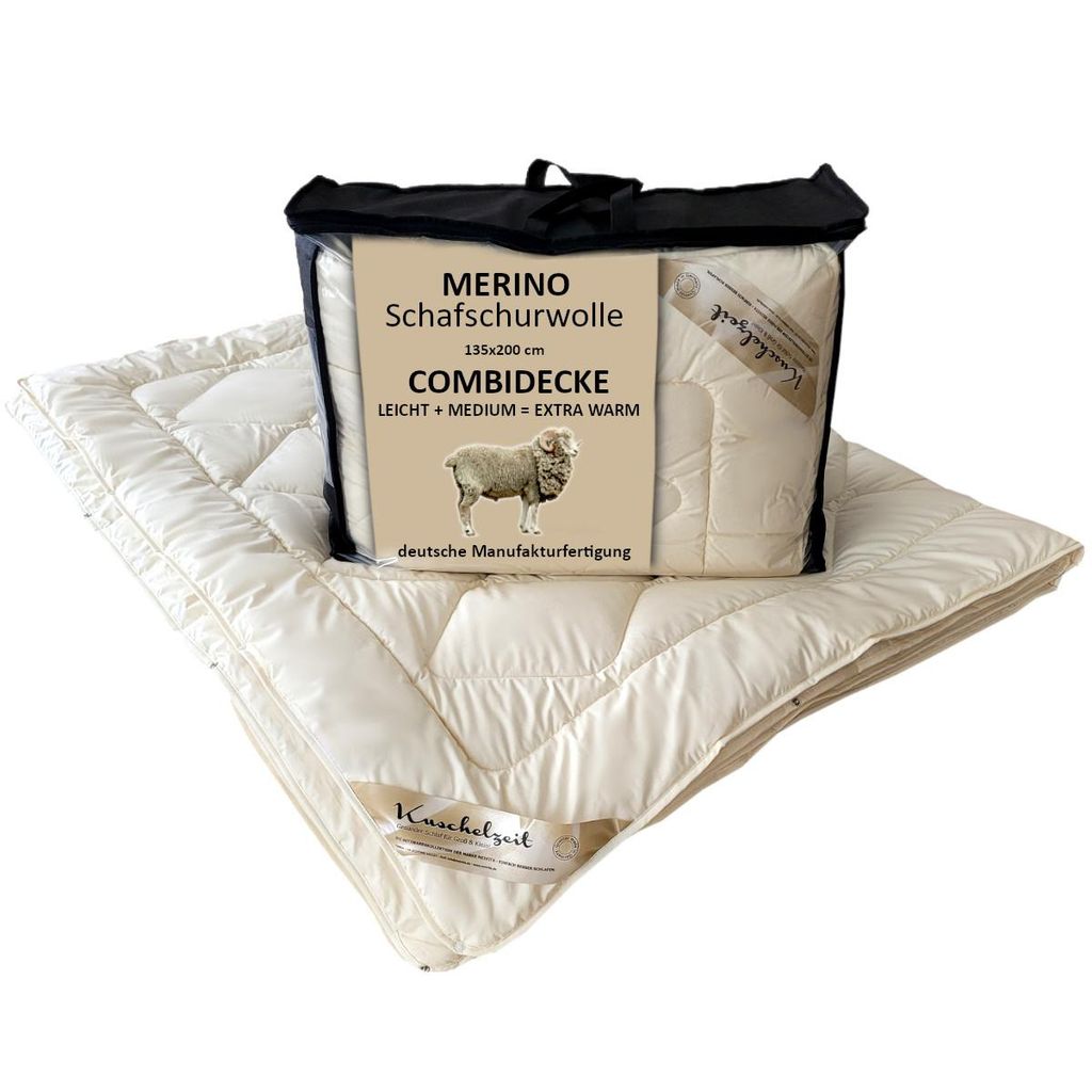 Merino Schafschurwolle Vierjahreszeitendecke Combi Decke Kuschelzeit in 135x200 cm