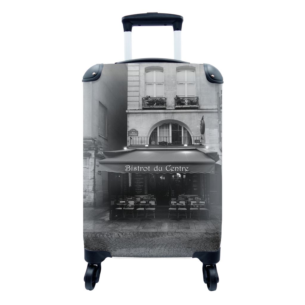MuchoWow Koffer Handgepäck Trolley Rollkoffer Kleine Reisekoffer mit 4 Rollen - Frankreich - Schwarz - Weiß - Cafe - Cabin Size < 55x40x23 cm &...
