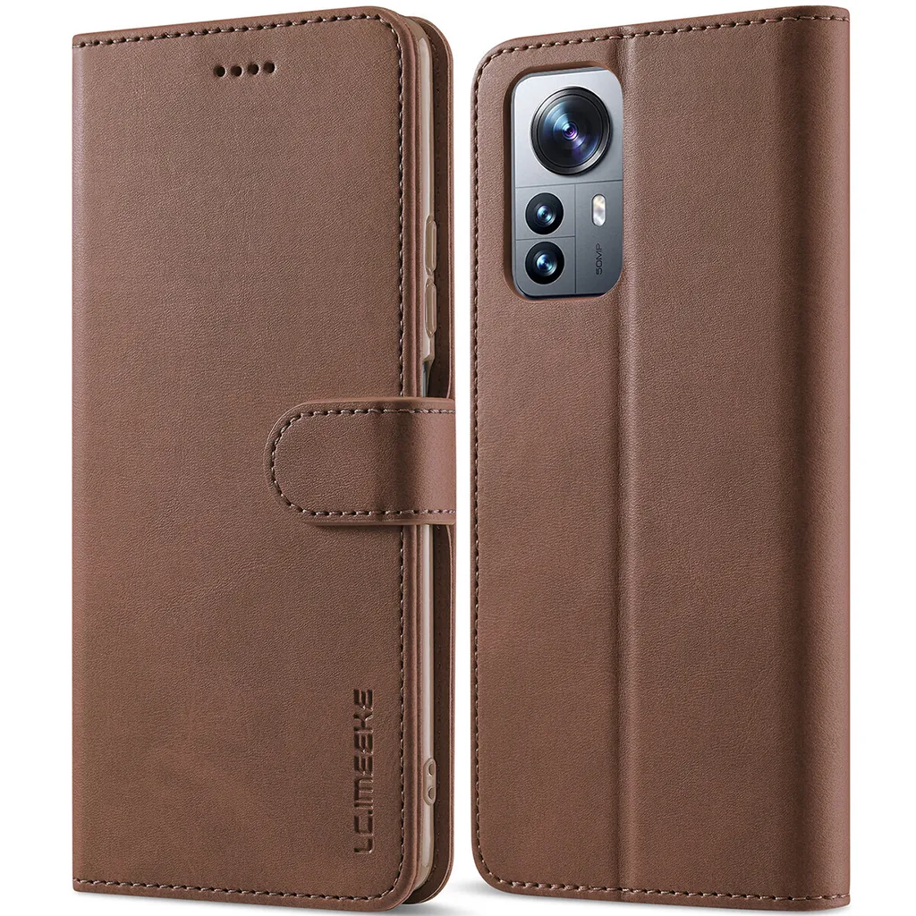 Custodia per Xiaomi 12 Lite, flip case in pelle con chiusura magnetica e supporto, custodia protettiva Marrone