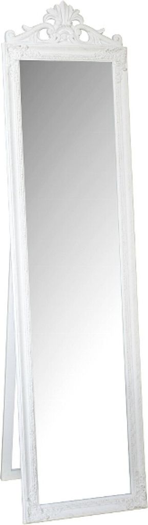 Casa Padrino Barock Standspiegel Weiss mit wunderschönen Barockrahmen und Ornamentaufsatz H. 180 cm - Handgefertigt