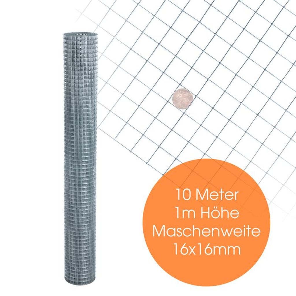 Volierendraht Verzinkt 100cm 10m 16x16mm 0,75mm Drahtgitter Maschendraht Zaun 