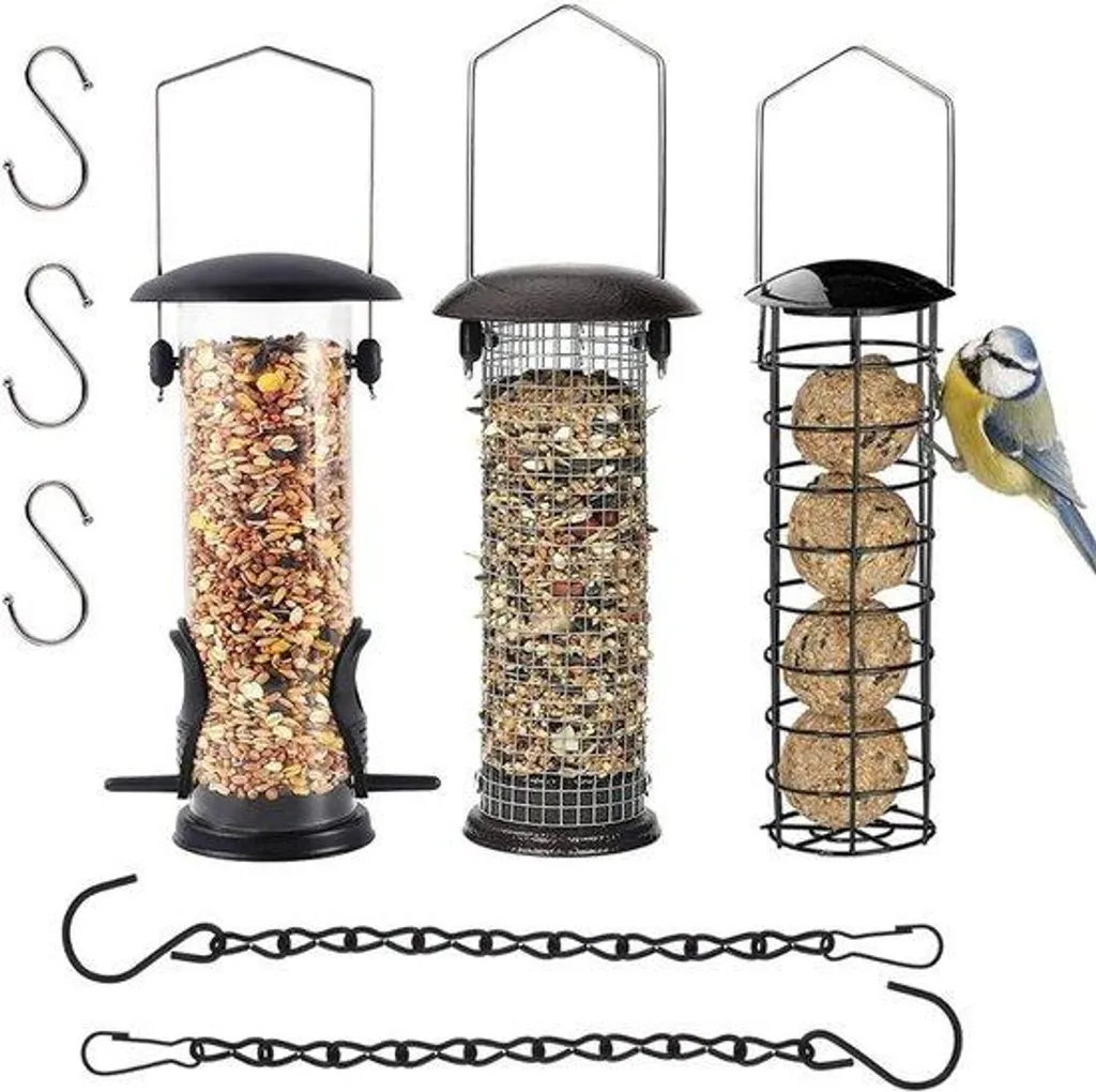 Mangeoire oiseaux anti-gaspillage en bois et acier avec cadenas de sûreté