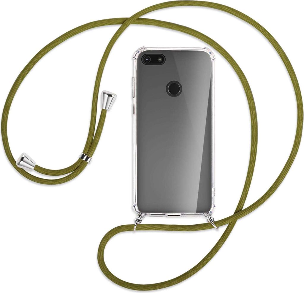 Handykette Backcover-Schutzhülle mit Band (Metall silberfarben) für Motorola Moto E6 Play - khaki