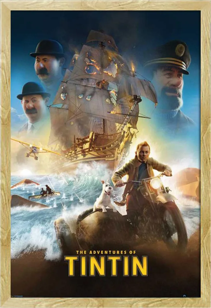 Cadre Shinsuke Maxi MDF hêtre et Affiche Tintin V2 avec vitre légère