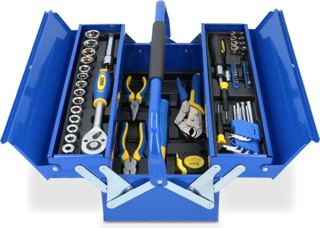 Kinzo Werkzeugkoffer - Werkzeugset - Metallkoffer - 64-teilig - CR-V Stahl - Blau