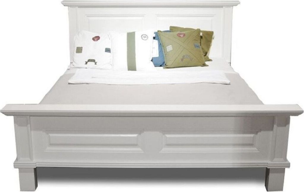 Casa Padrino Landhausstil Doppelbett Weiß 200 x 200 x H. 110 cm - Massivholz Bett - Landhausstil Schlafzimmer Möbel