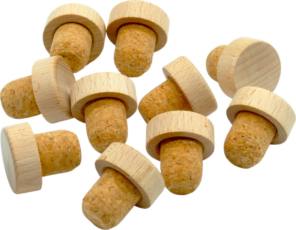 10 x Griffkorken mit Kopf aus Holz - Flaschenkorken, Korkstopfen, Fasskorken