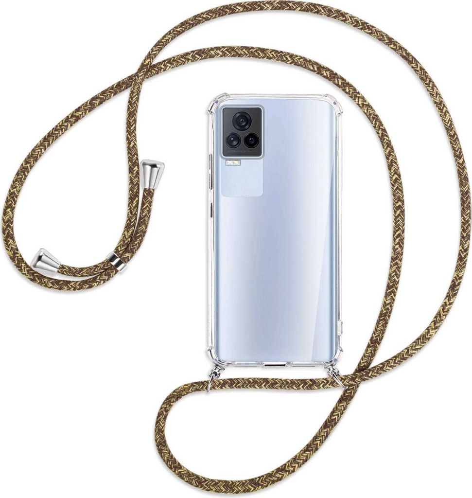 Handykette Backcover-Schutzhülle mit Band (Metall silberfarben) für vivo IQOO 7 - braun+beige