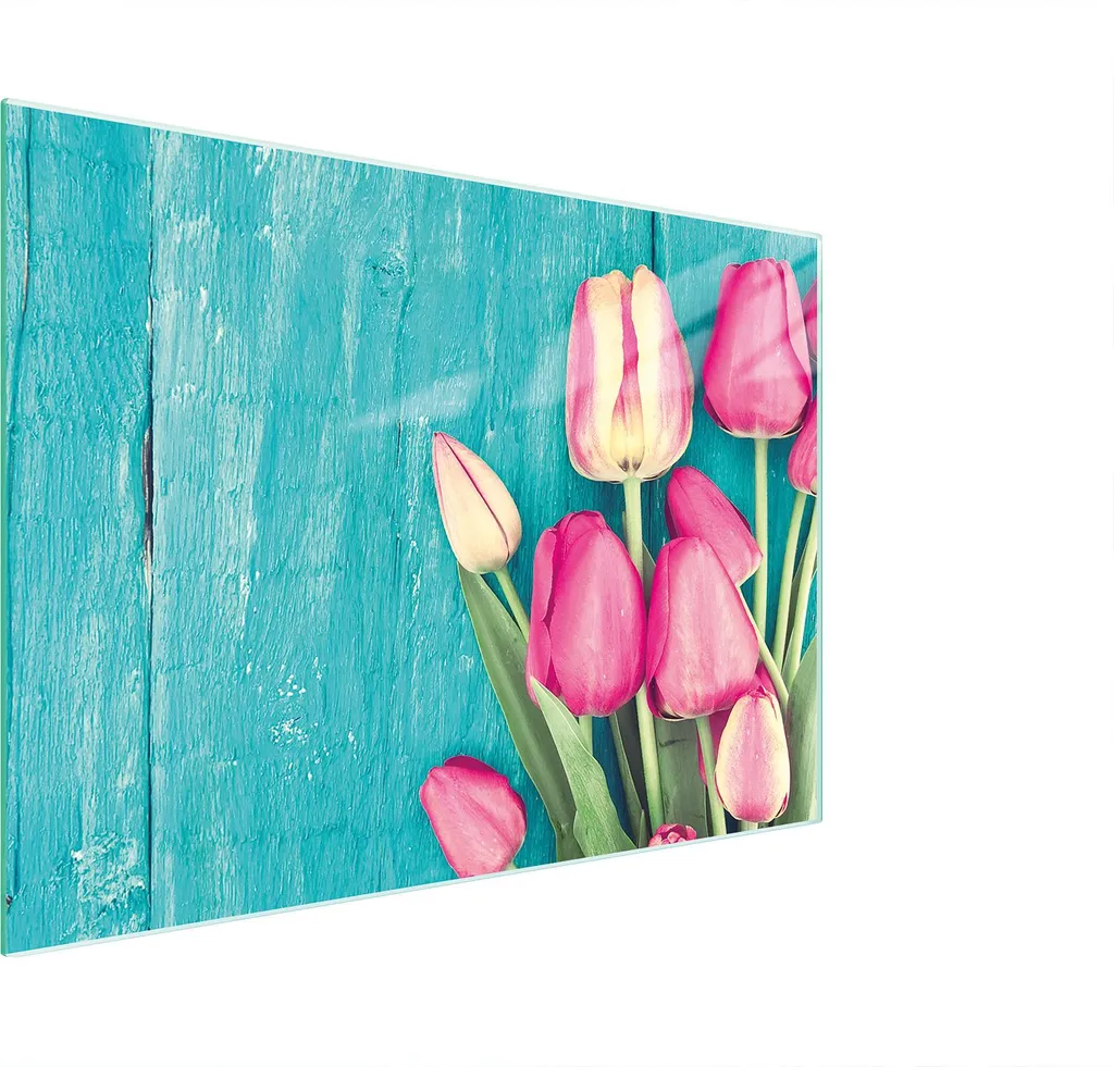 Tagliere Vetro Temperato 30x22 Tulipani Turchese | Piastra Multiuso