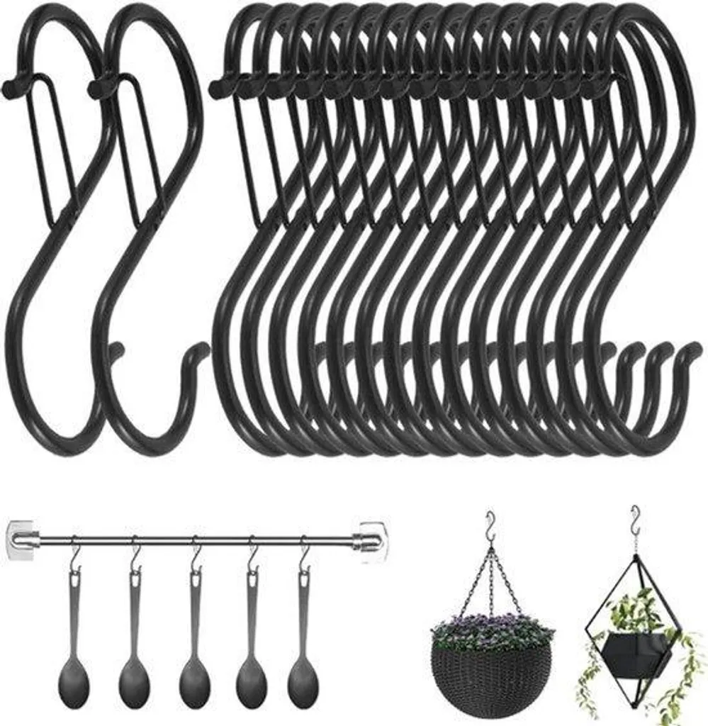 Crochet en S noir antirouille 30kg pour suspendre sans percer le mur