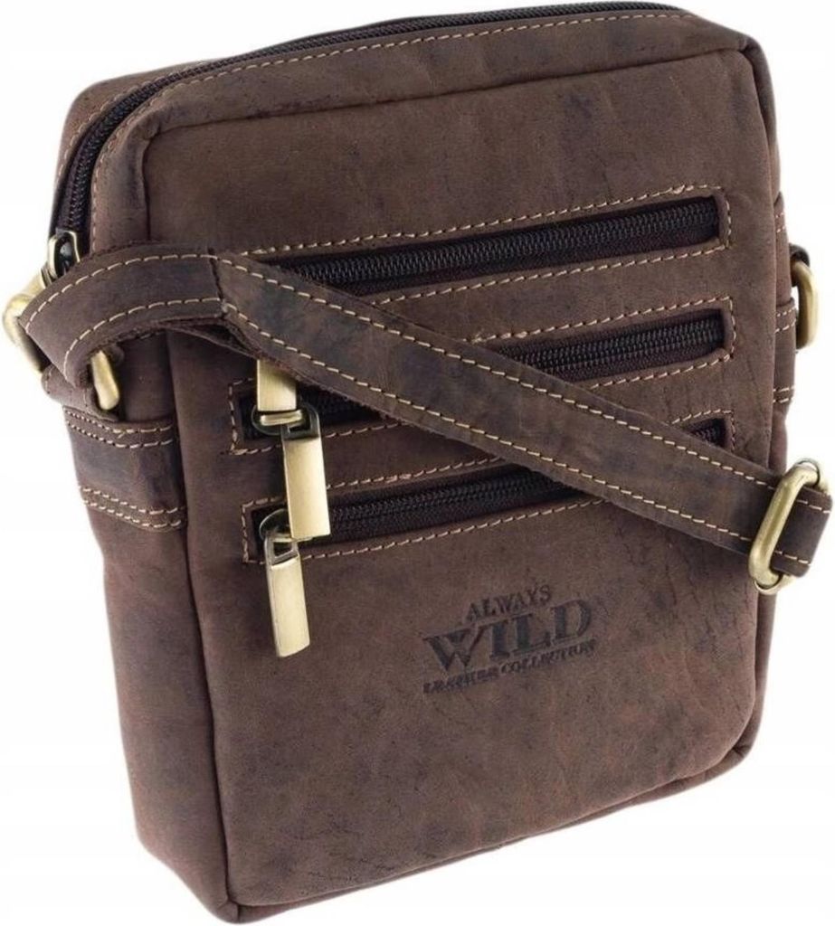 Always Wild | Herren, Leder Umhängetasche Letterman's Bag, Braun, 15x19.5x4.5 cm