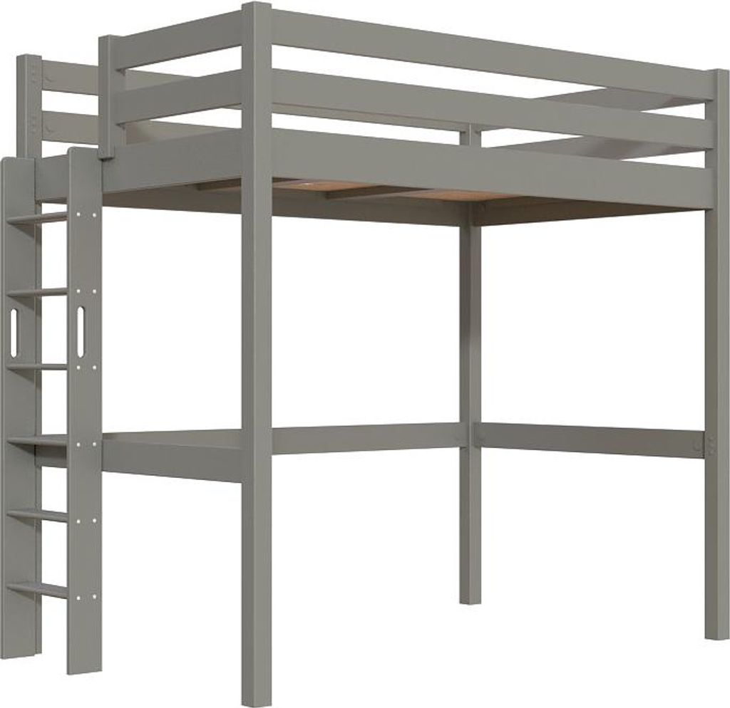 Hohes bett 1-Personen Sylvia 120x200 mit gerader Leiter - Grau