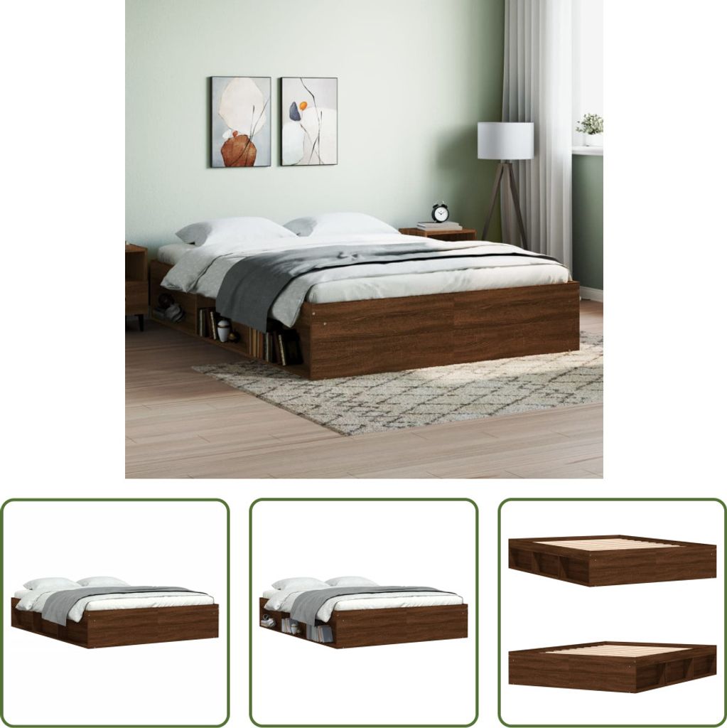 The Living Store Bettgestell Braun Eichen-Optik 140x200 cm Produktbild 