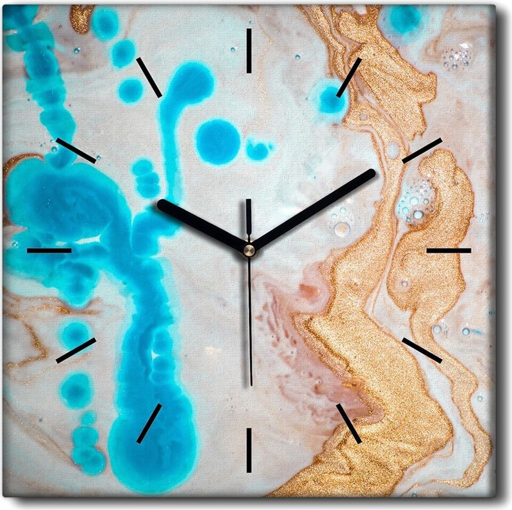Coloray Uhr auf Leinwand 30x30 cm Wand Uhr Dekoration Wohnzimmer Segeltuch schwarze Hände -Marmor-Abstraktion.