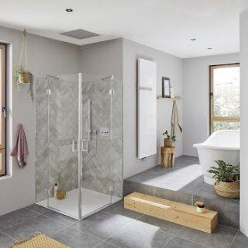 HSK 28205014-41-520 Aperto Pro Eckeinstieg Pendelbar 4-teilig 800x800mm Chromoptik Grau mit Edeglas-Beschichtung