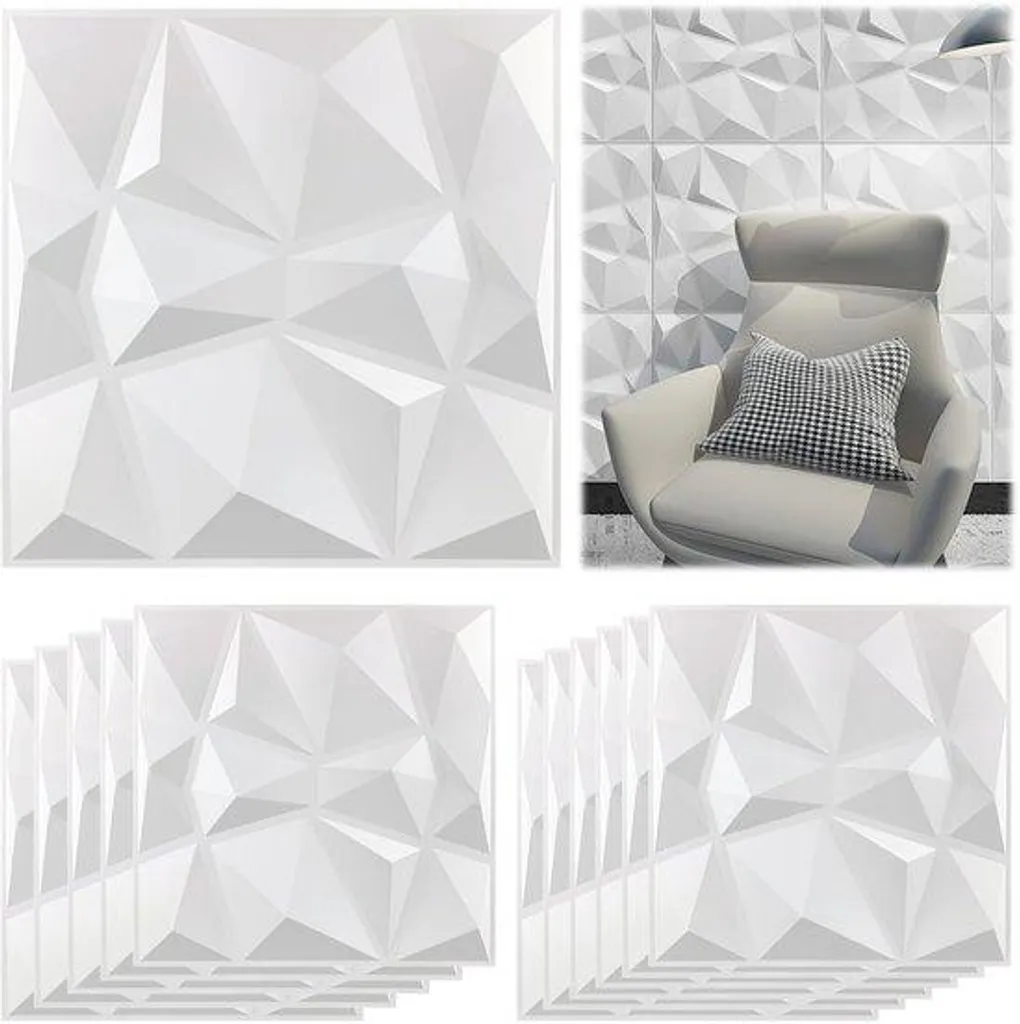 Panneaux 3D PVC Blanc Mat Résistants à la Chaleur et à l'Eau - 16 Pcs