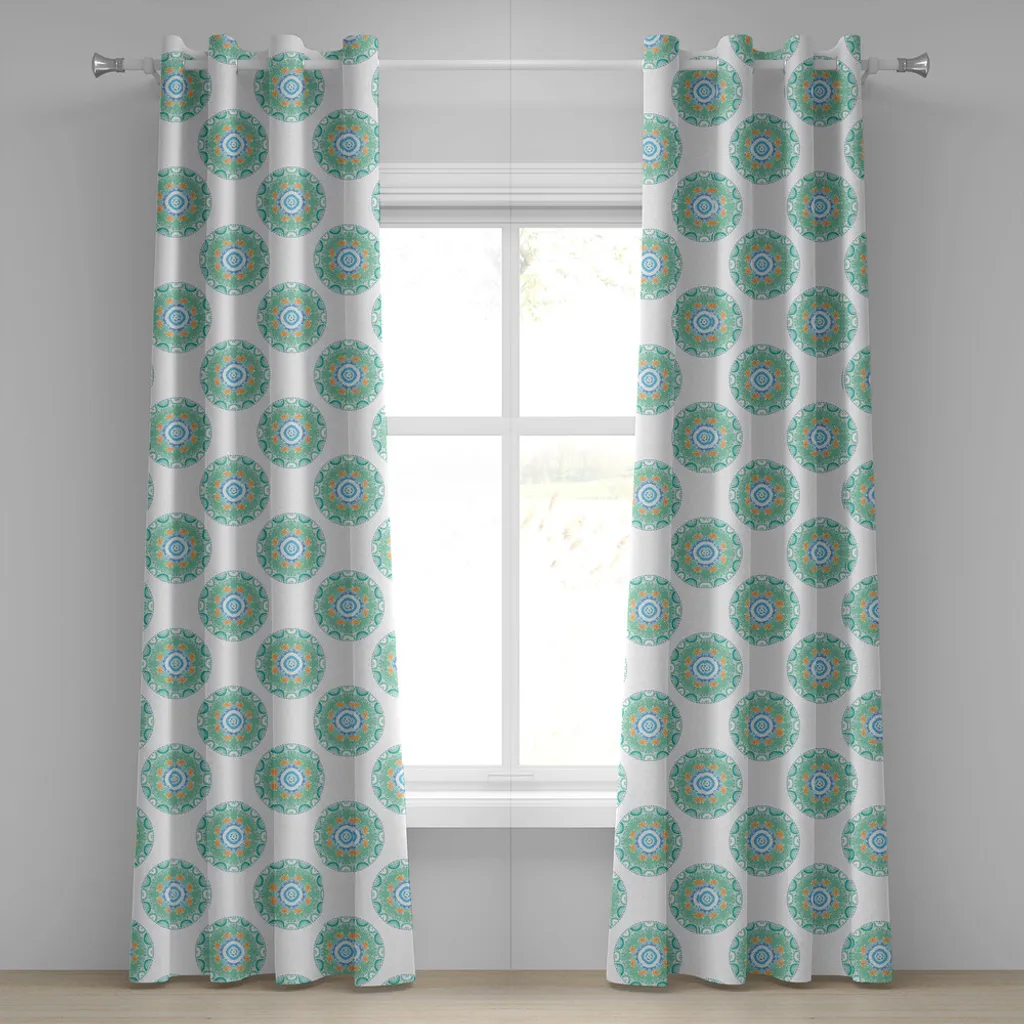Rideau orange et vert motif forêt estivale 280x175cm à œillets en métal