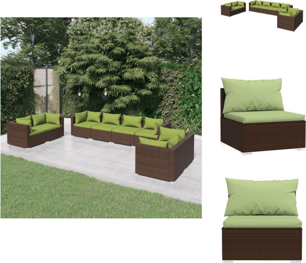 vidaXL 8-tlg. Garten-Lounge-Set mit Kissen Poly Rattan Braun - Gartenmöbel-Sets