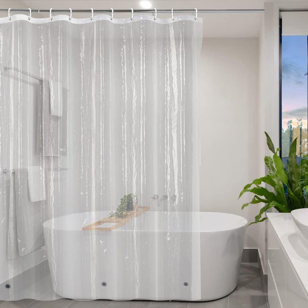 Transparenter Duschvorhang 200 x 240 cm mit Magnetverschluss, PEVA-Duschvorhang, lichtdurchlässig, klar, extra lang, wasserdicht, Breite 200 x Hö...