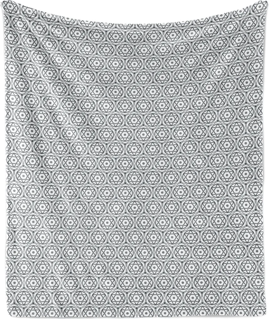 ABAKUHAUS Coperta in morbido pile di flanella, motivo floreale ripetitivo a quadrati monocromatico su sfondo tinta unita, 175 x 230 cm, bianco, blu scuro ardesia