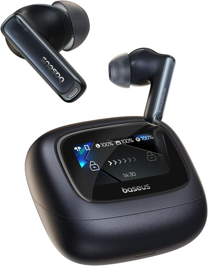 Baseus Bowie M2s Ultra Bluetooth In-Ear Kopfhörer, Schwarz, Hi-Res Audio 96kHz/24-Bit, 52dB ANC, Smart-Touch Display, 30h Akku, Android & iOS