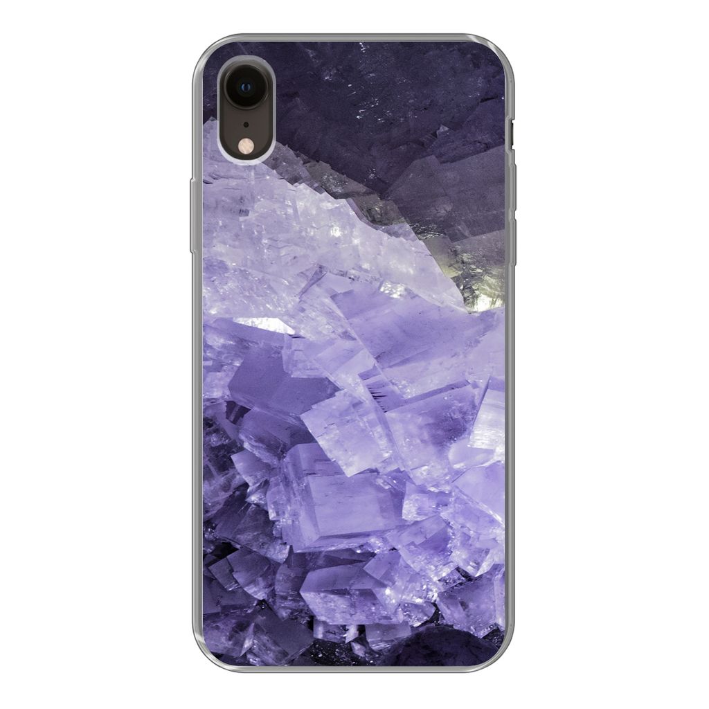 MuchoWow Handyhülle Schutzhülle Hülle für iPhone XR Naturstein - Lila - Kristalle Silikon Softcase Handy Hülle - Schutzdeckel
