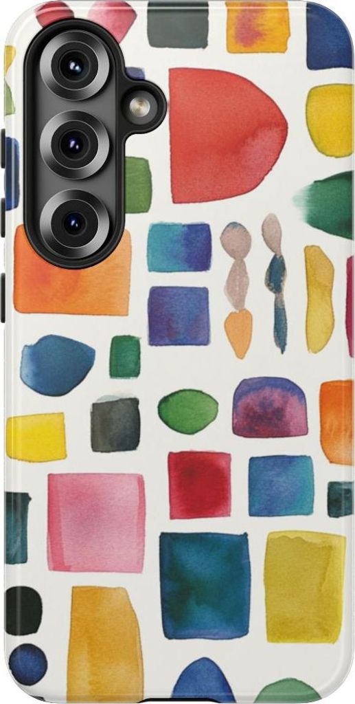 Buntes Aquarellmuster mit geometrischen Formen – Hülle Kompatibel mit Samsung Galaxy S25