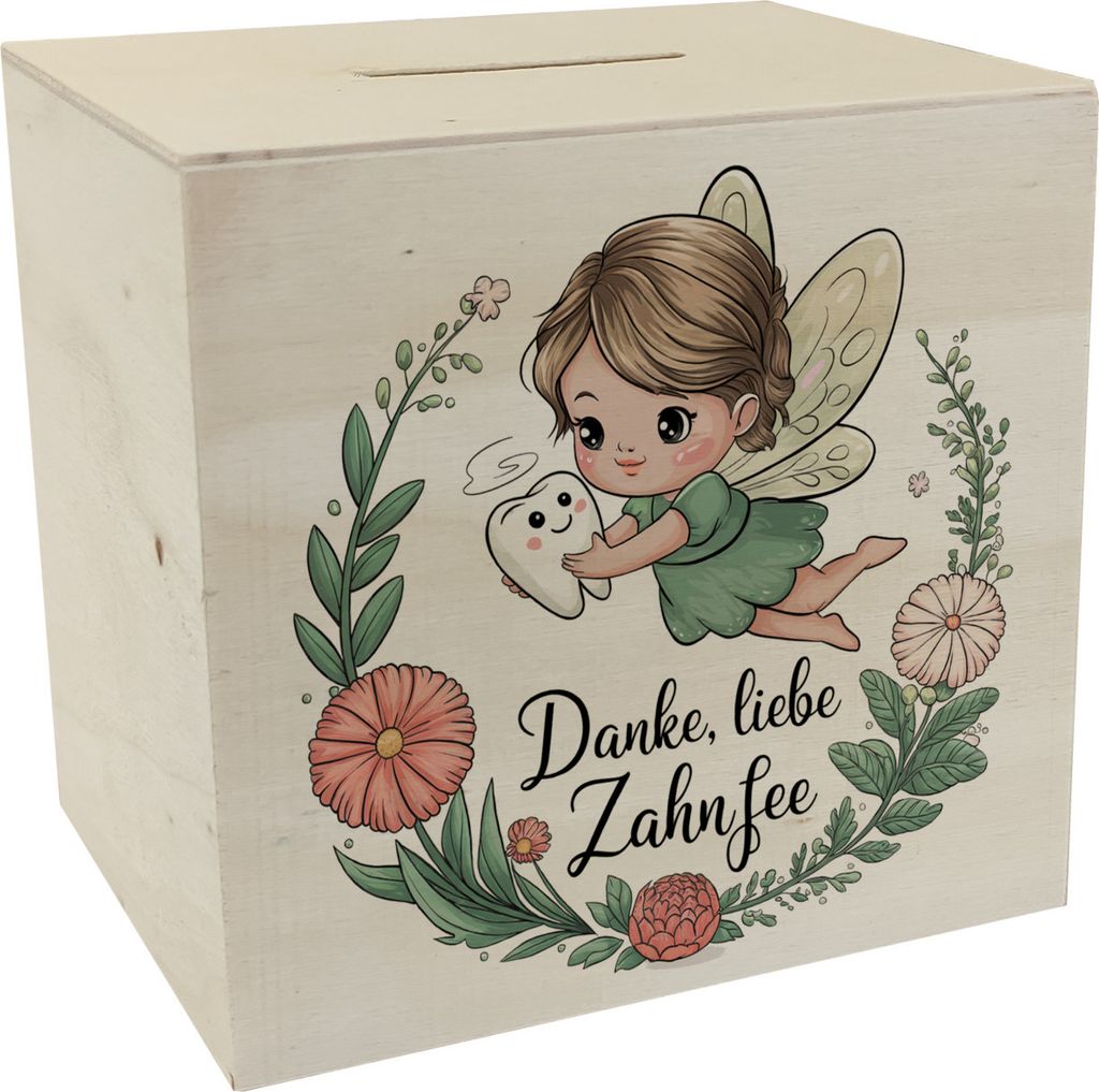 Danke, liebe Zahnfee Spardose aus Holz für Milchzähne