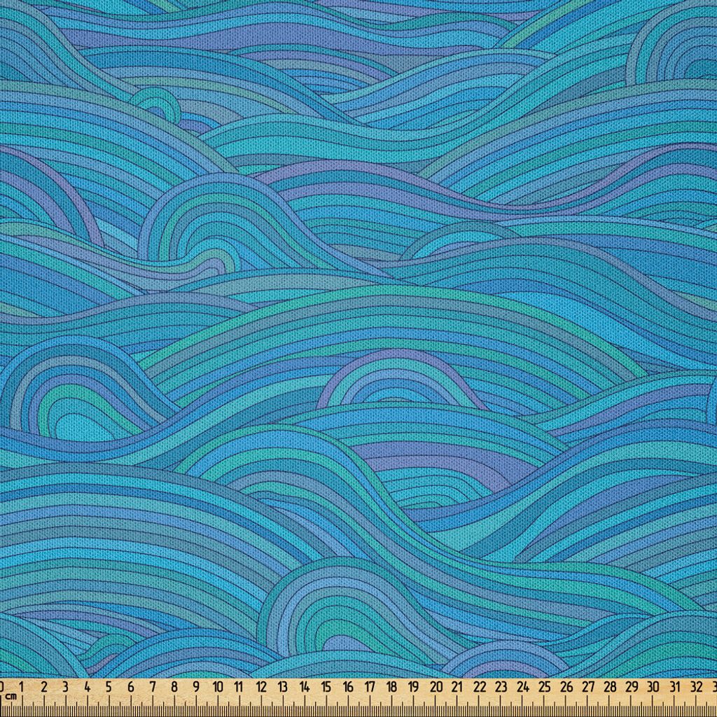 ABAKUHAUS Meer Microfaser Stoff als Meterware , Ungewöhnliche Muster mit Wellen-Fluss-Meerblick-inspirierte Grafik, 5 M (230 x 500 cm), Blassblau ...