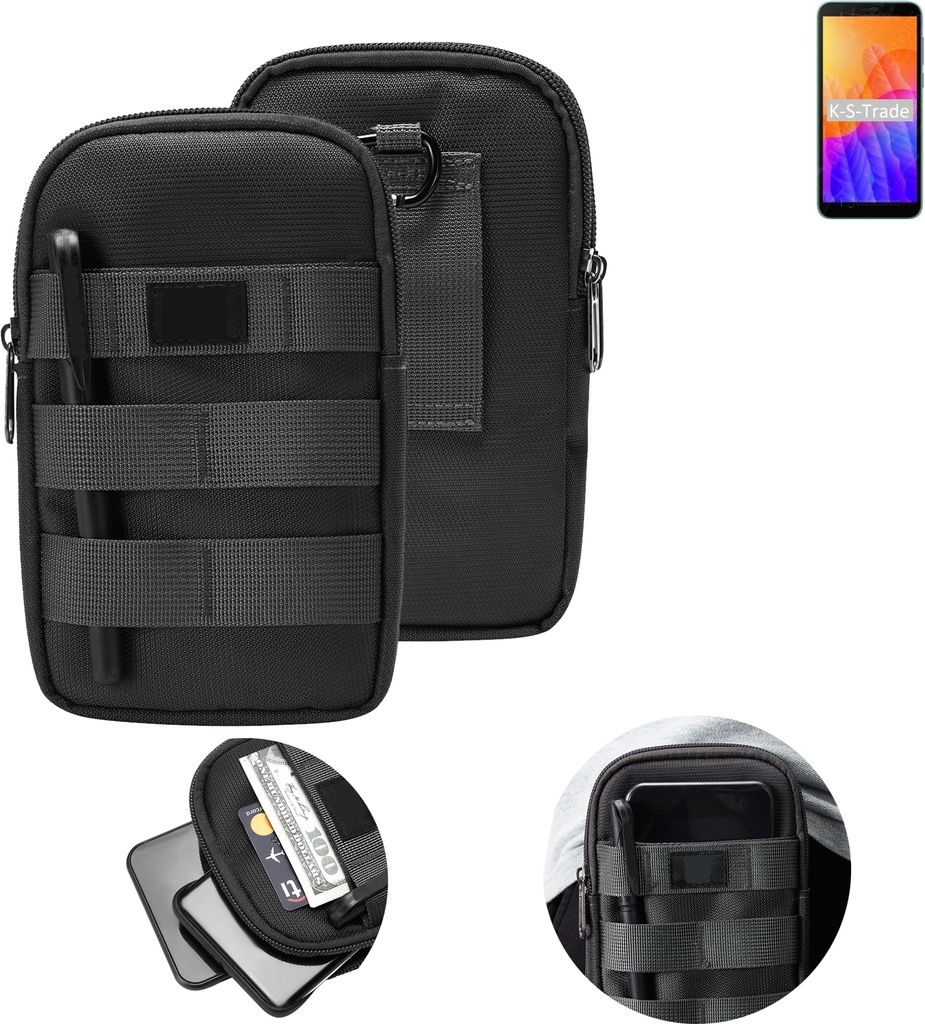 K-S-Trade Holster Gürtel Tasche kompatibel mit Huawei Y5p Handy Tasche Schutz Hülle dunkel-grau viele Fächer, 1x