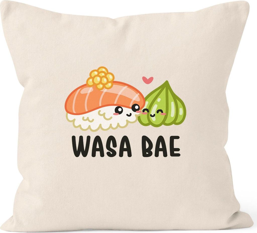 Kissen-Bezug Wasa Bae Wasabi Wasabae Sushi Valentinstag Geschenk Kissen-Hülle Deko-Kissen Baumwolle MoonWorks natur unisize