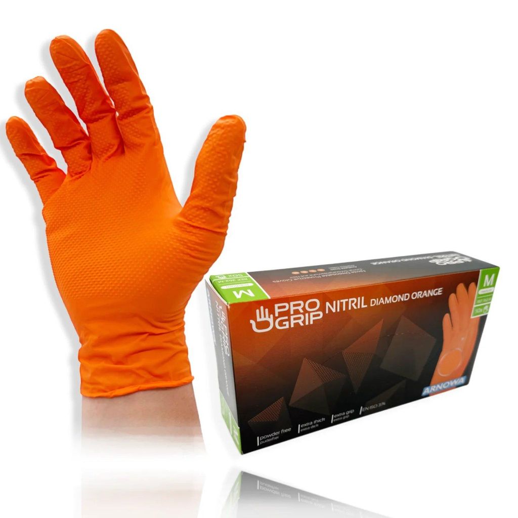 PROGRIP Nitril Handschuhe Orange Diamant Grip Robust Produktbild 