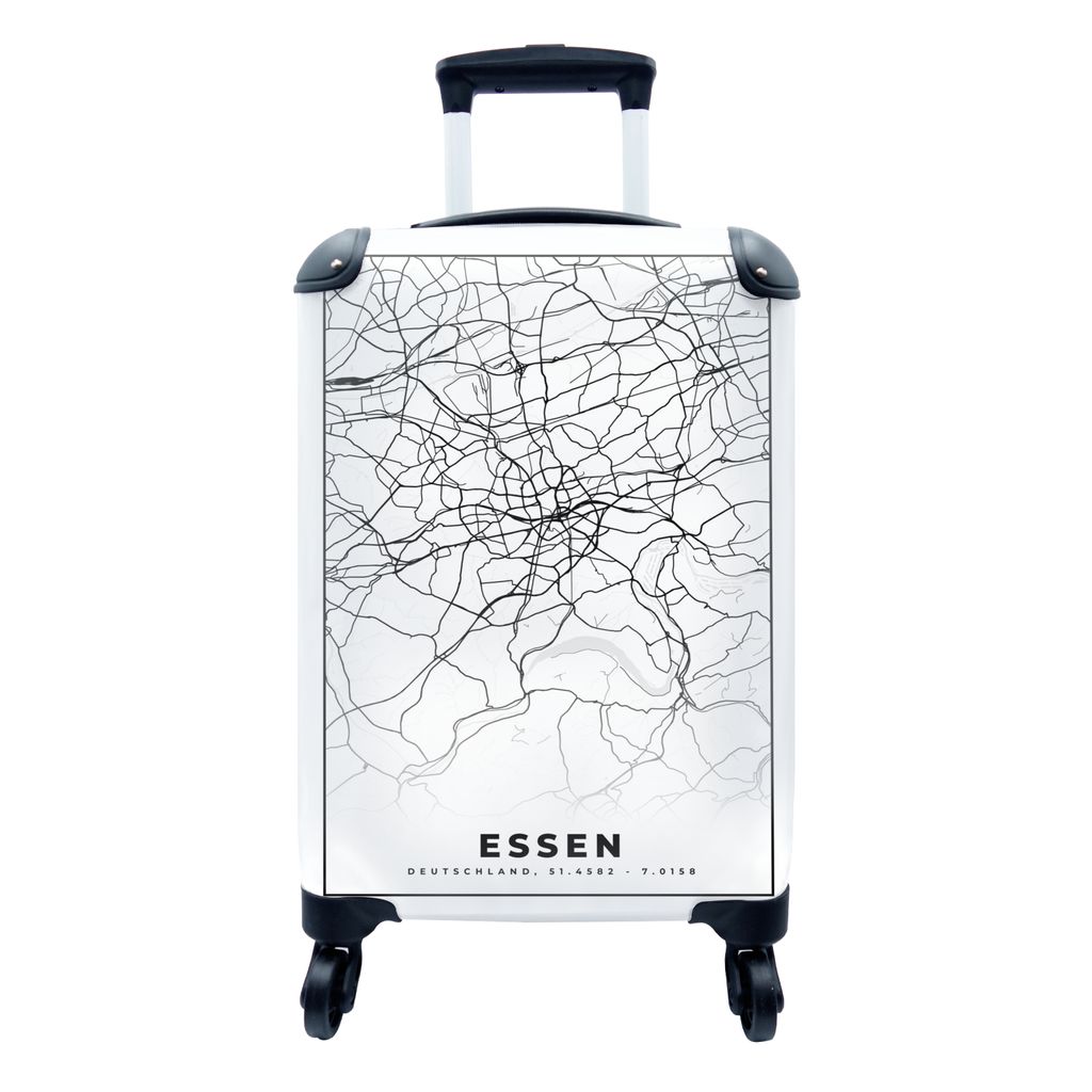 MuchoWow Koffer Handgepäck Trolley Rollkoffer Kleine Reisekoffer mit 4 Rollen - Karte - Essen - Stadtplan - Cabin Size < 55x40x23 cm & 55x40x20 ...