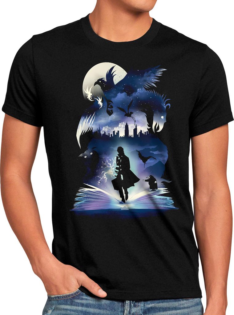 BaumwolleCloud Fantastic Series Herren T-Shirt eule harry zauberstab besen zauberschule