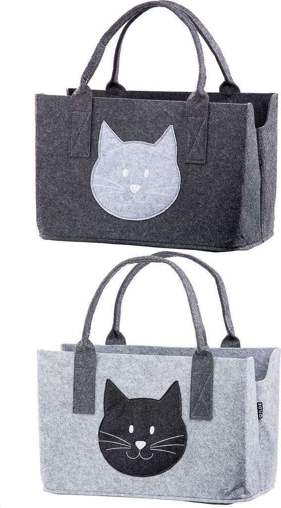 GILDE Tasche, "Katze", Katzenmotiv, Filz, dunkelgrau, hellgrau, 1 Stück wie abgebildet, L. 25 cm, B. 40 cm, H. 26 cm 48892