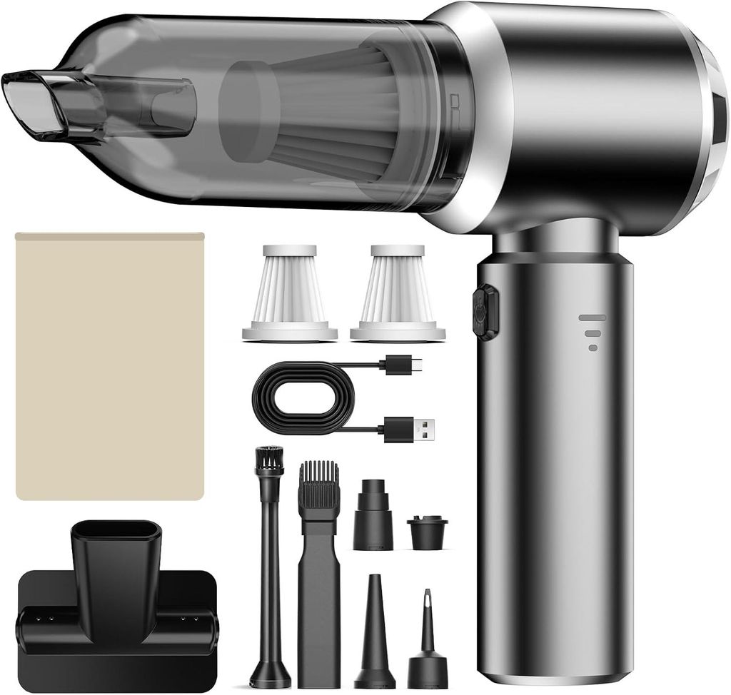 26000Pa MiniAkku Staubsauger 4-In-1 Autostaubsauger 6000mAh 3-Gang Elektrische Staubgebläse für Auto,Küche,Büro,Haus,Camping,Tierhaare,Sofa,Tas...