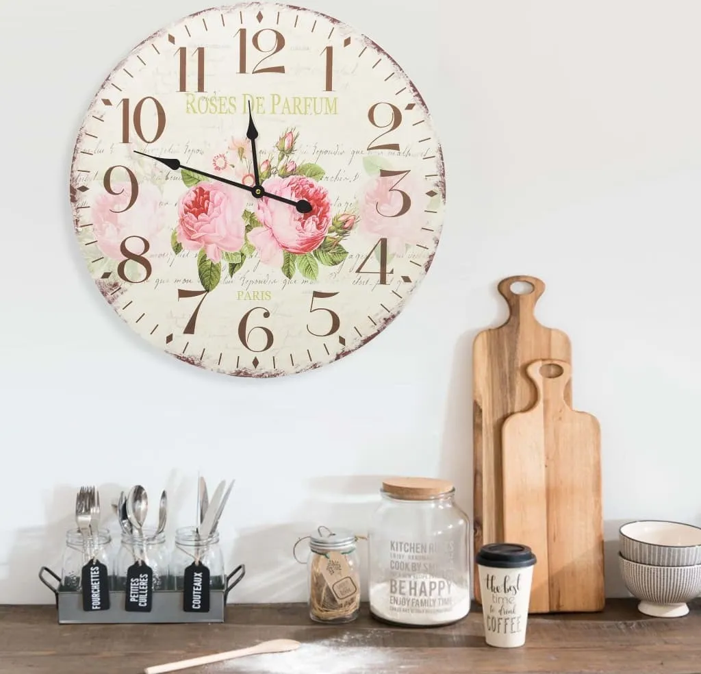 Grande Orologio da Parete Vintage 60 cm a Fiori - The Living Store