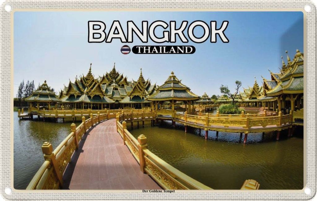 vianmo Blechschild 20x30 cm Bangkok Thailand Der Goldene Tempel Bildmotiv Reisemotiv Abenteuer Reisen Urlaub