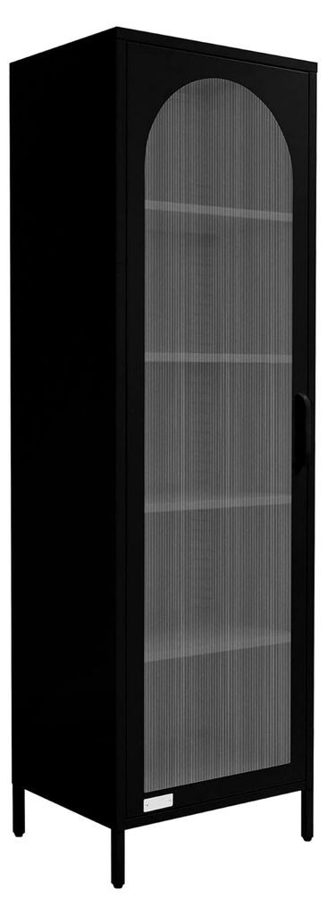 Vitrinenschrank 45x145x35 cm, Schwarz, Schmale Vitrine mit 5 Ablagen und 1 Tür, Metallschrank aus Stahl, Küchenschrank, Aktenschrank, Büroschran...
