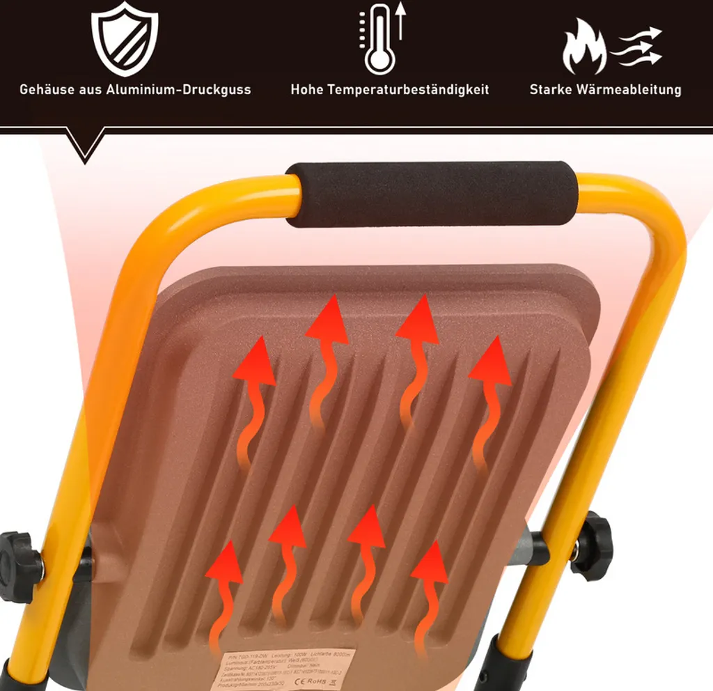 Faro da Cantiere LED 100W SWANEW: Proiettore con Treppiede Regolabile - 5