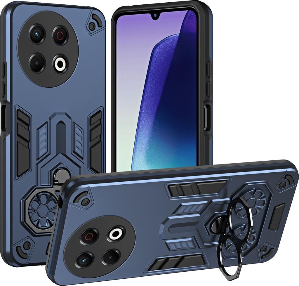 Hülle für Tecno Spark 30 Pro Dual Layer PC TPU Militärqualität Stoßfest Rüstung Handyhülle mit Ring Metall Ständer Blau