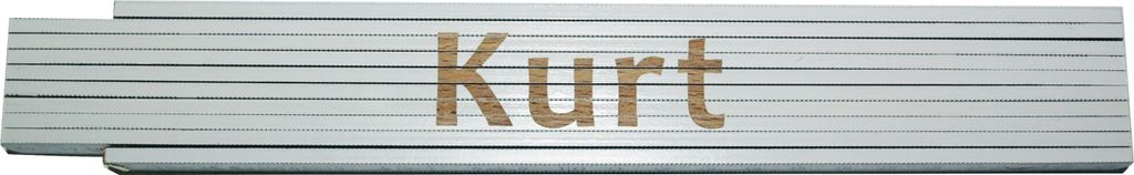 Zollstock Kurt 2 m, weiß, aus robustem Buchenholz, 10 Glieder, gelasert, Genauigkeitsklasse 3
