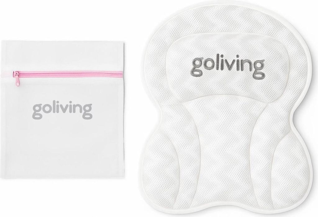 Goliving Badewannenkissen – Ergonomisches Kissen für die Badewanne – Mit 6 Saugnäpfen – Inklusive Waschbeutel – Rutschfest, leicht und wa...