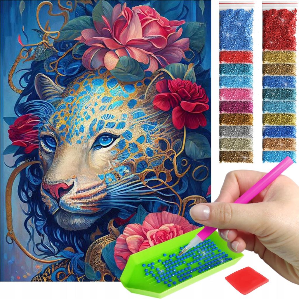 ARTULIO Diamond Painting Set - Bunter Gepard mit roten Produktbild 