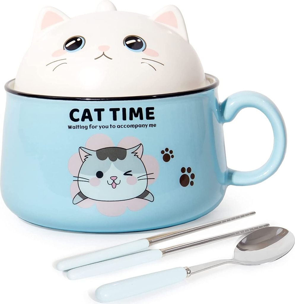 Ciieeo Katzen Ramenschüssel Mit Deckel - Süße Suppenschüssel Für Nudeln & Reis