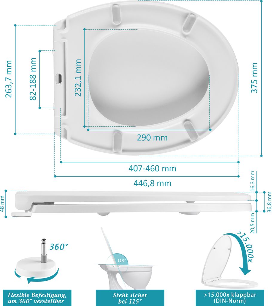 WC-Sitz, Abnehmbarer Toilettensitz in Weiß, Hergestellt aus Produktbild 5