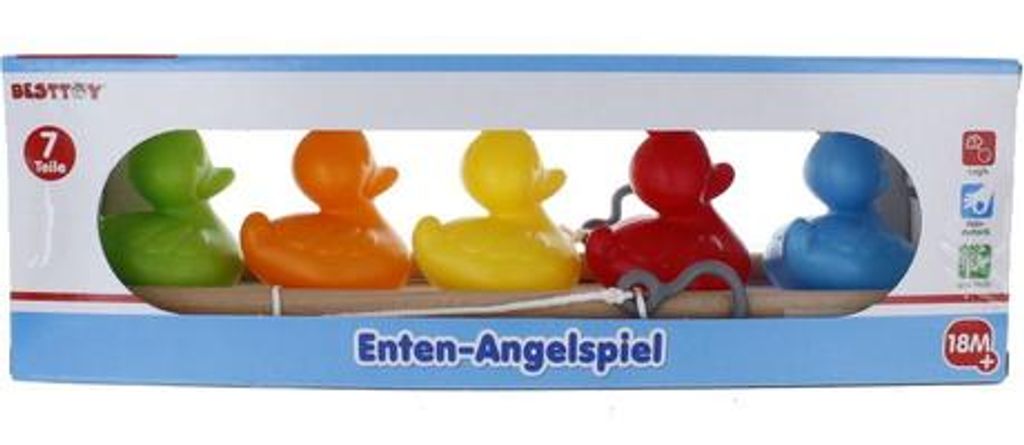 Angelspiel aus Holz und Kunststoff mit 2 Angeln und 5 Enten für Kinder ab 18 Monaten