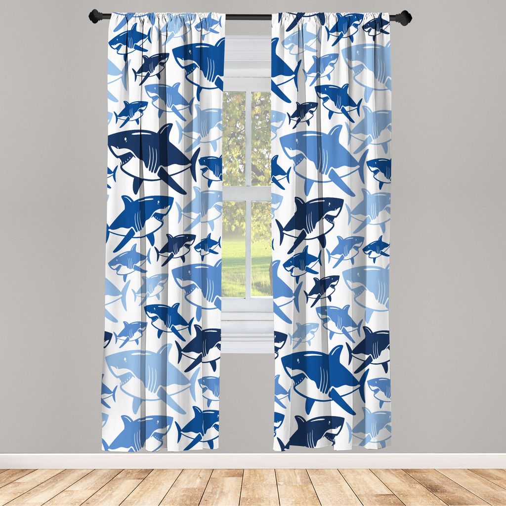 ABAKUHAUS Hai Vorhänge 2 Panel Set für Wohnzimmer Schlafzimmer Nachbildung, Bunte Unterwasser Fisch Muster Masters Überleben Predators Dangerous...