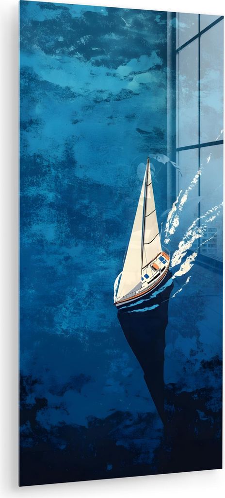 MuchoWow Glasbilder - Bilder auf Wandbild - Foto auf Glas Segelboot - Wasser - Abstrakt - Schatten 60x120 cm Wanddekoration aus Glas - Acrylglasbil...