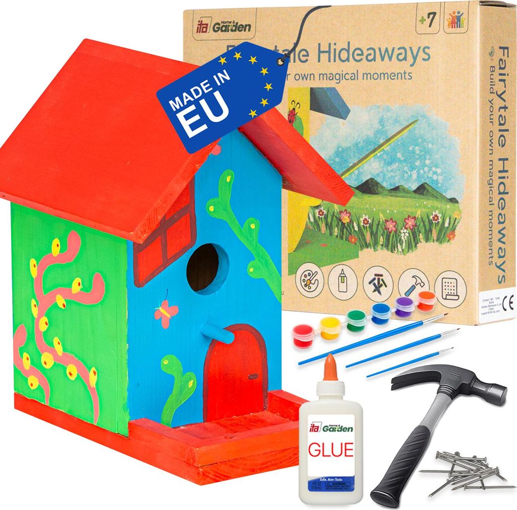 ITA DIY Nistkasten zum Zusammenbauen und Bemalen Skylark - Vogelhaus Komplett Bausatz mit Hammer, Nägeln, Farben zum Bauen und Malen für Kinder -...